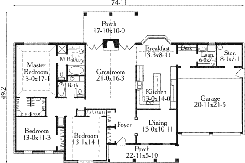 Dream House Plan - Floor Plan - Main Floor for Ranch House Plan #406-168 - 3 bed, 2 bath