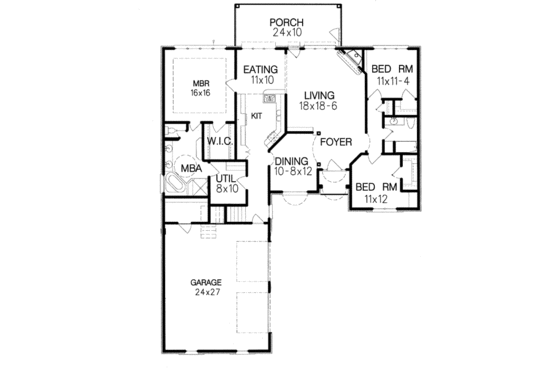 Floor Plan - Main Floor for Colonial House Plan #15-122 - 3 bed, 2 bath