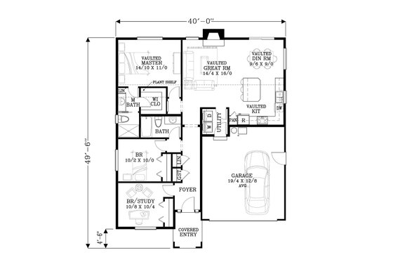 Floor Plan - Main Floor for Craftsman House Plan #53-603 - 3 bed, 2 bath
