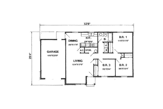 Floor Plan - Main Floor for Ranch House Plan #116-160 - 3 bed, 1 bath