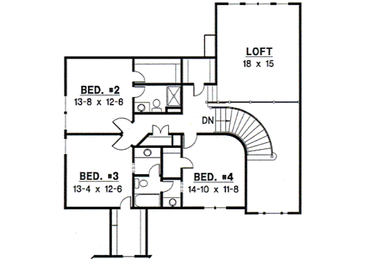 Floor Plan - Upper Floor for Traditional House Plan #67-450 - 4 bed, 5 bath