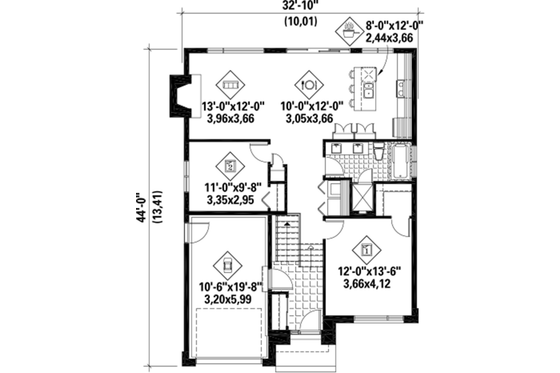Floor Plan - Main Floor for Contemporary House Plan #25-4284 - 2 bed, 1 bath