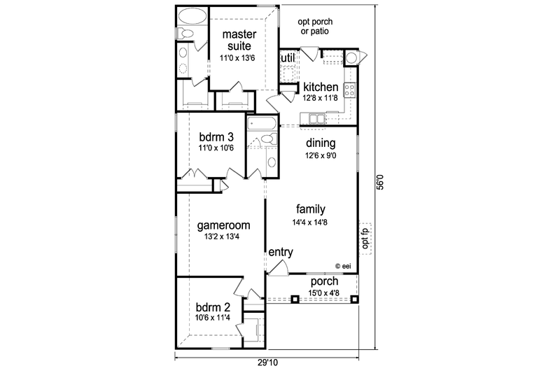 Home Plan - Floor Plan - Main Floor for Craftsman House Plan #84-492 - 3 bed, 2 bath