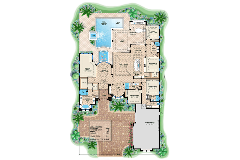 Architectural House Design - Mediterranean house plan, main level floor plan