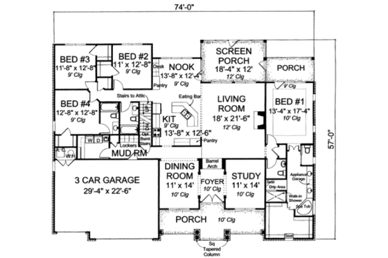 Floor Plan - Main Floor for Traditional House Plan #20-1833 - 4 bed, 4 bath