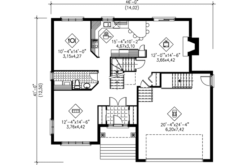 House Plan Design - Floor Plan - Main Floor for Contemporary House Plan #25-2049 - 4 bed, 2.5 bath