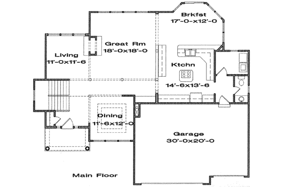 Floor Plan - Main Floor for Traditional House Plan #6-142 - 4 bed, 3.5 bath