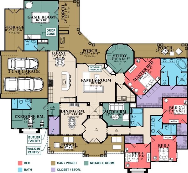 Dream House Plan - Mediterranean Floor Plan - Main Floor Plan #63-428