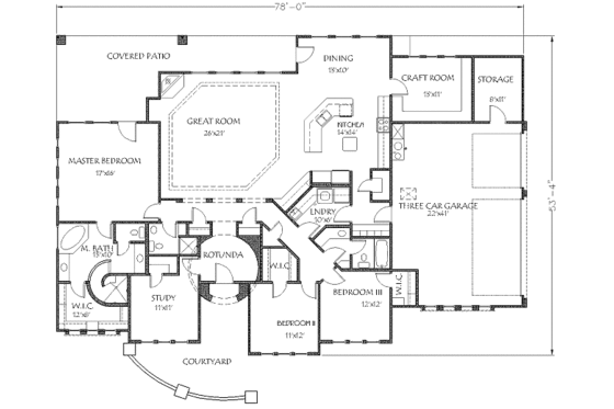Floor Plan - Main Floor for Adobe / Southwestern House Plan #24-264 - 4 bed, 3 bath