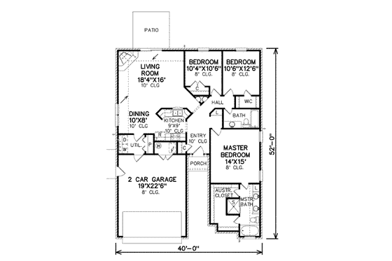 Floor Plan - Main Floor for Traditional House Plan #65-363 - 3 bed, 2 bath
