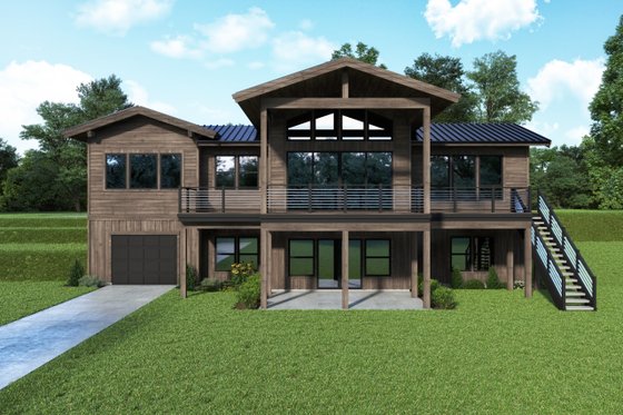 Exterior - Rear Elevation for Modern House Plan #1070-159 - 4 bed, 2 bath