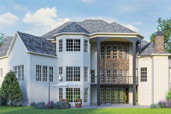 Exterior - Rear Elevation for European House Plan #54-439 - 4 bed, 4.5 bath
