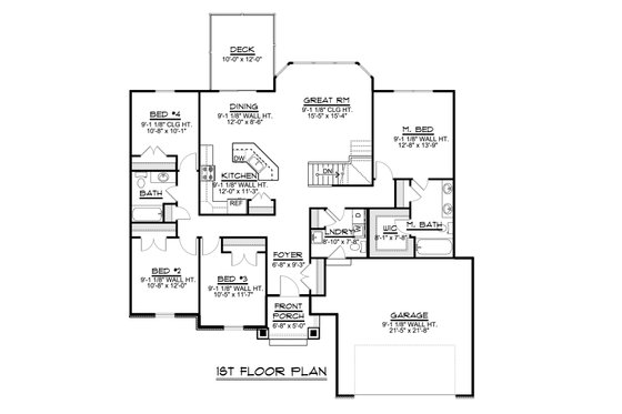 Floor Plan - Main Floor for Ranch House Plan #1064-42 - 4 bed, 2.5 bath