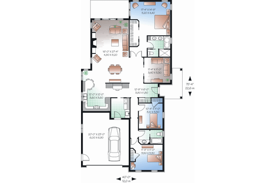 Floor Plan - Main Floor for Mediterranean House Plan #23-2218 - 3 bed, 2 bath