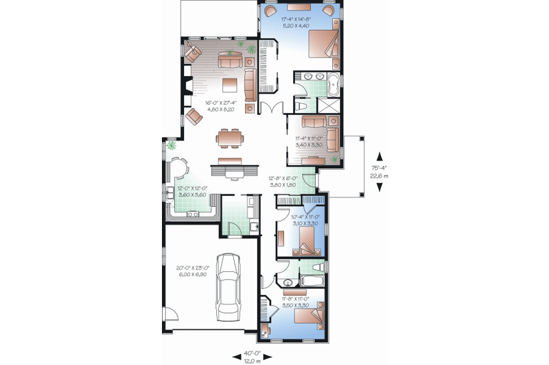 Dream House Plan - Floor Plan - Main Floor for Mediterranean House Plan #23-2218 - 3 bed, 2 bath