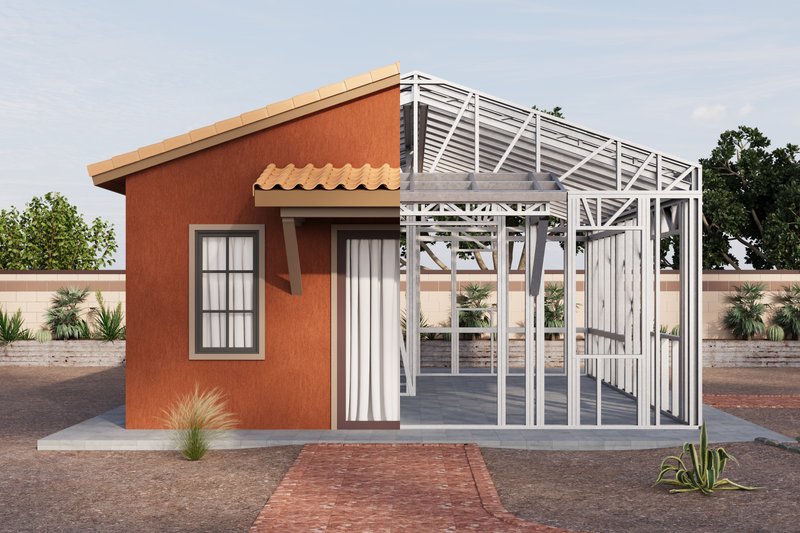 Home Plan - Exterior - Front Elevation 3 for Adobe / Southwestern House Plan #1106-50 - 1 bed, 1 bath