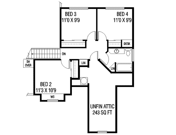 Architectural House Design - Cottage Floor Plan - Upper Floor Plan #60-566