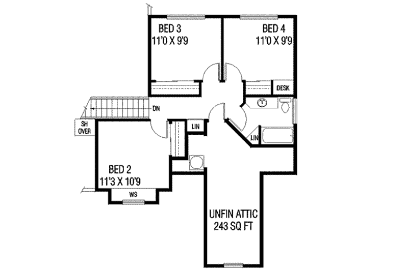 House Plan Design - Floor Plan - Upper Floor for Cottage House Plan #60-566 - 4 bed, 2.5 bath