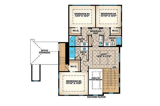 Floor Plan - Upper Floor for Colonial House Plan #27-459 - 4 bed, 4.5 bath