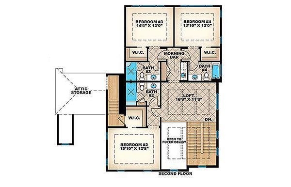 Architectural House Design - Colonial Floor Plan - Upper Floor Plan #27-459