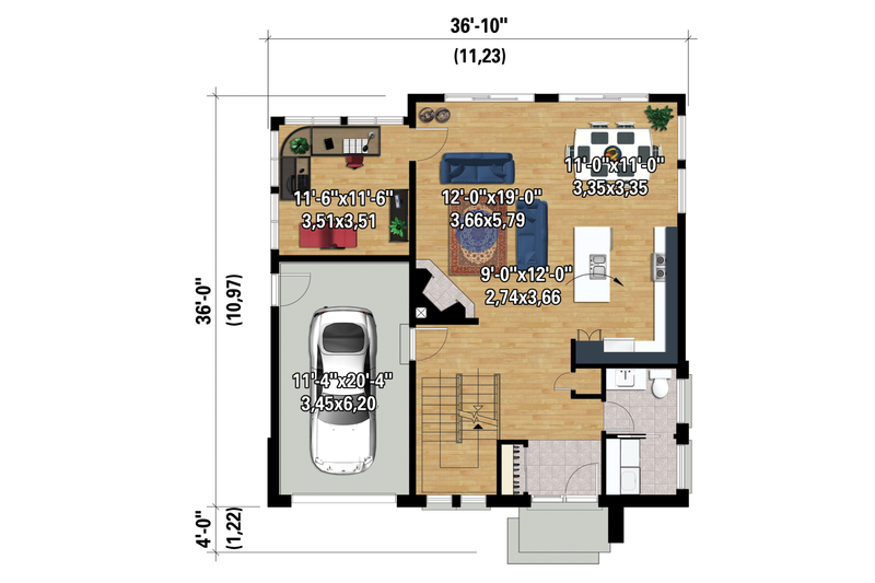 House Blueprint - Floor Plan - Main Floor 1 for Contemporary House Plan #25-4528 - 3 bed, 1 bath