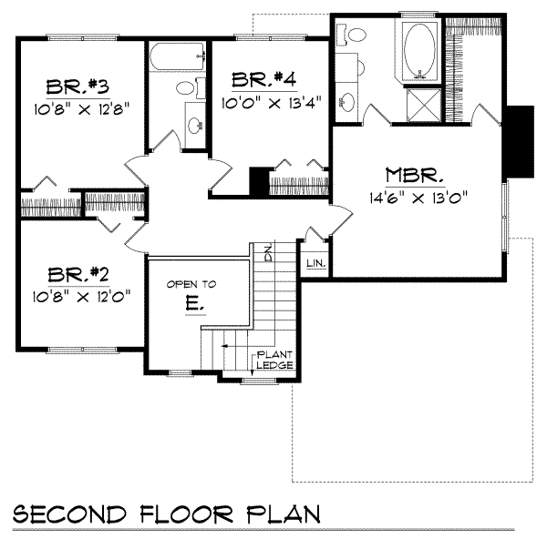 Traditional Floor Plan - Upper Floor Plan #70-249