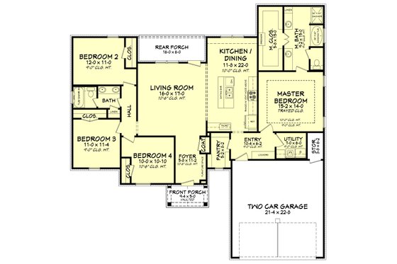 Floor Plan - Main Floor for Southern House Plan #430-183 - 4 bed, 2 bath