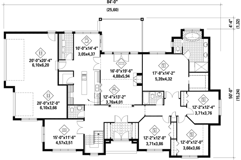 Home Plan - Floor Plan - Main Floor for European House Plan #25-4446 - 4 bed, 2 bath