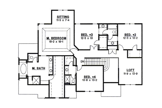 Floor Plan - Upper Floor for Traditional House Plan #67-860 - 4 bed, 3 bath
