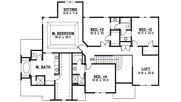Traditional Floor Plan - Upper Floor Plan #67-860