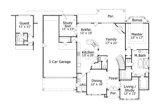 Floor Plan - Main Floor for Country House Plan #411-109 - 4 bed, 3.5 bath