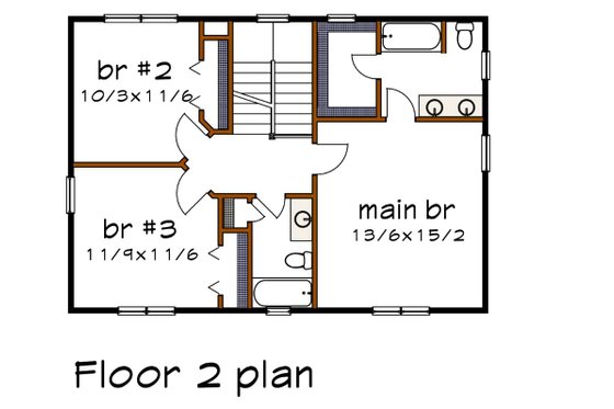 Floor Plan - Upper Floor for Modern House Plan #79-298 - 3 bed, 2.5 bath