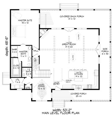 Floor Plan - Main Floor for Traditional House Plan #932-441 - 3 bed, 2.5 bath