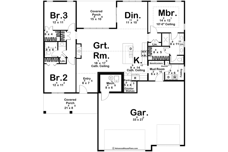 House Design - Floor Plan - Main Floor for Traditional House Plan #455-432 - 3 bed, 2 bath