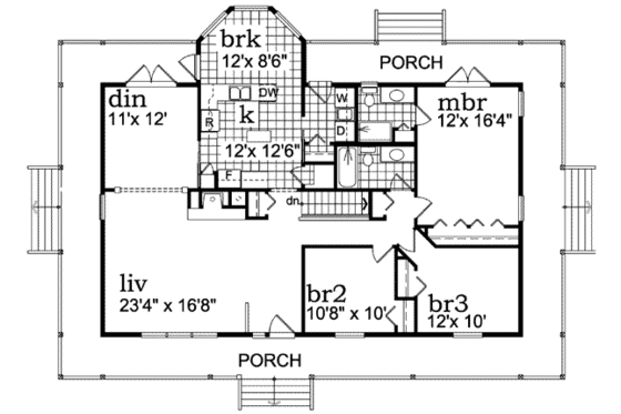 Floor Plan - Main Floor for Farmhouse House Plan #47-648 - 3 bed, 2 bath