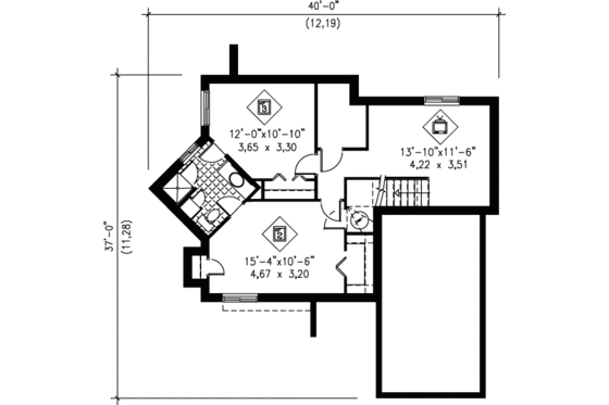 Floor Plan - Lower Floor for Traditional House Plan #25-1198 - 3 bed, 2 bath