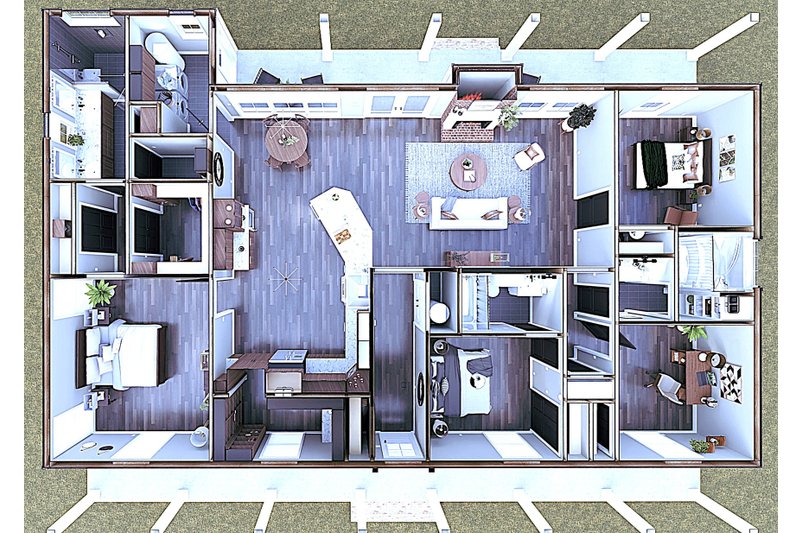 House Design - Floor Plan - Main Floor 2 for Farmhouse House Plan #44-281 - 4 bed, 3 bath