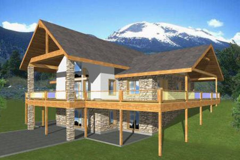 House Blueprint - Log Exterior - Front Elevation Plan #117-560