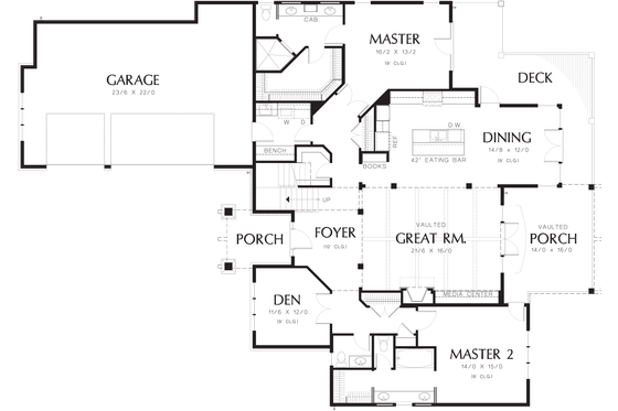 Craftsman style house plan, main level floor plan