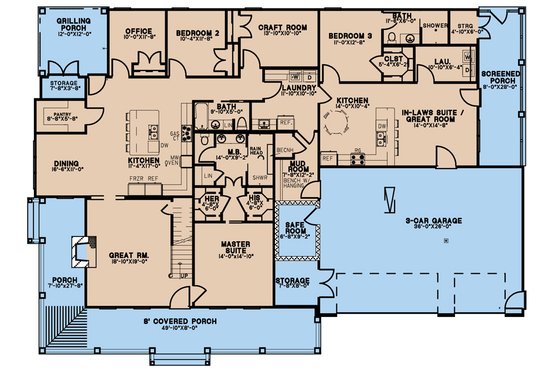 Floor Plan - Main Floor for Farmhouse House Plan #923-278 - 3 bed, 3 bath