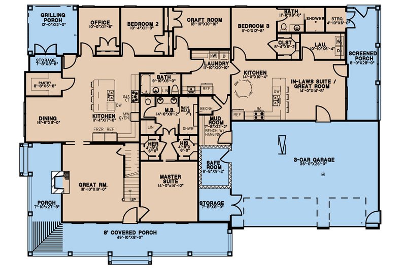 Architectural House Design - Floor Plan - Main Floor for Farmhouse House Plan #923-278 - 3 bed, 3 bath