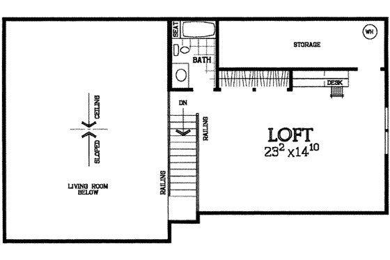 Floor Plan - Upper Floor for Cottage House Plan #72-117 - 2 bed, 3 bath