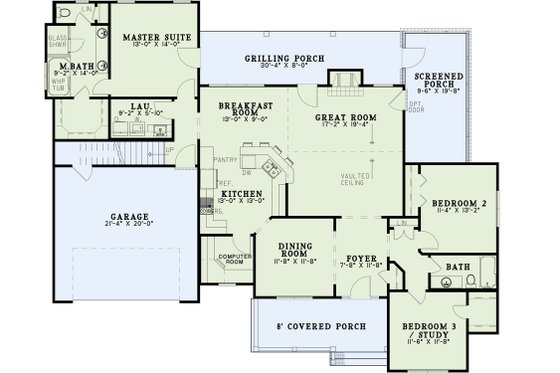 Floor Plan - Main Floor for Ranch House Plan #17-2061 - 3 bed, 2 bath