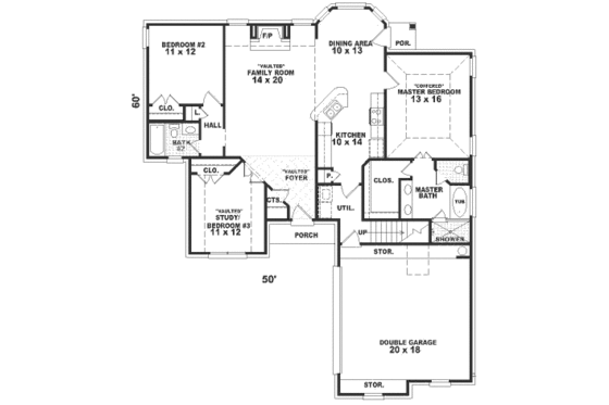 Floor Plan - Main Floor for European House Plan #81-250 - 3 bed, 2 bath