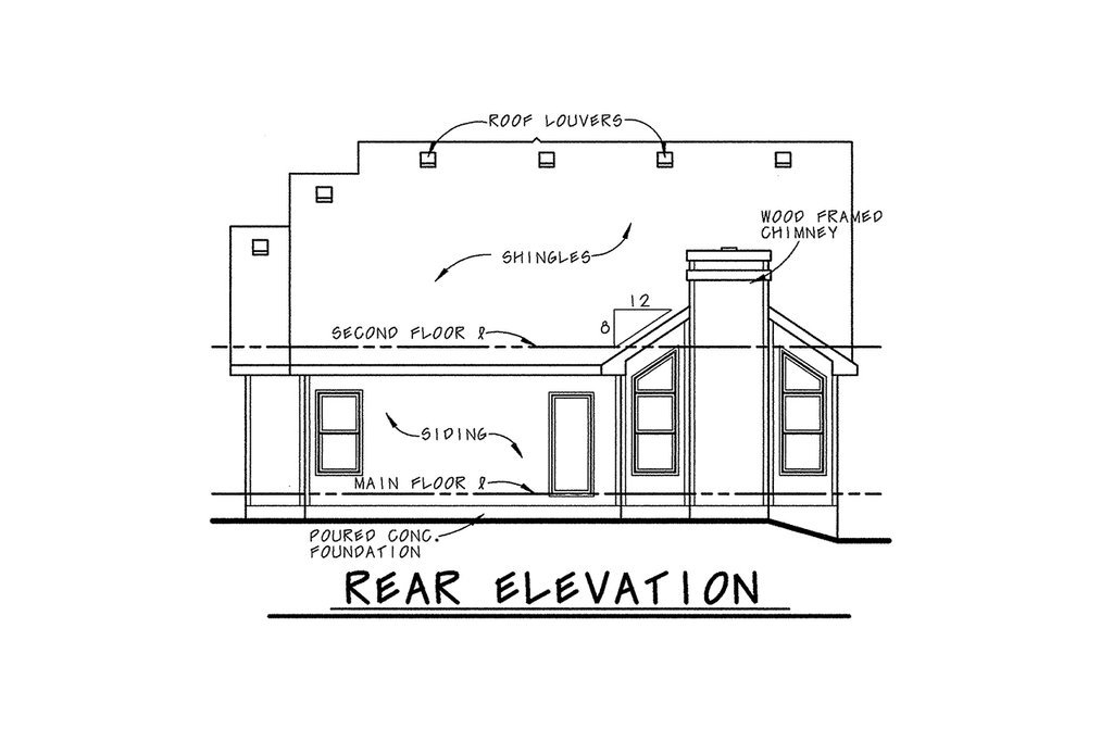 Exterior - Rear Elevation for Craftsman House Plan #20-1235 - 4 bed, 3 bath
