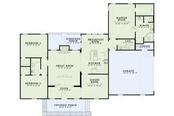 Floor Plan - Main Floor for Country House Plan #17-2901 - 3 bed, 2 bath