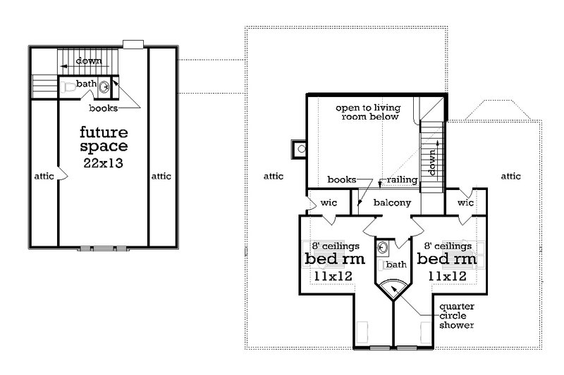 Architectural House Design - Floor Plan - Upper Floor for Southern House Plan #45-571 - 3 bed, 2.5 bath