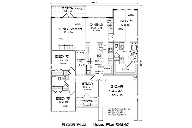 Architectural House Design - Floor Plan - Main Floor for Modern House Plan #513-2433 - 3 bed, 2 bath
