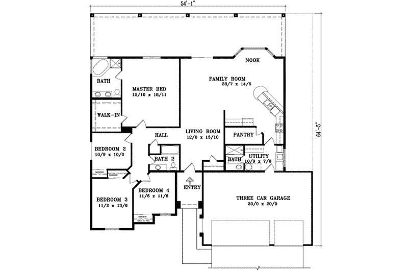 Architectural House Design - Floor Plan - Main Floor for Traditional House Plan #1-900 - 4 bed, 3 bath