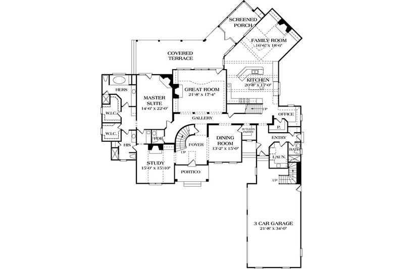 House Design - Floor Plan - Main Floor for European House Plan #453-44 - 4 bed, 5.5 bath